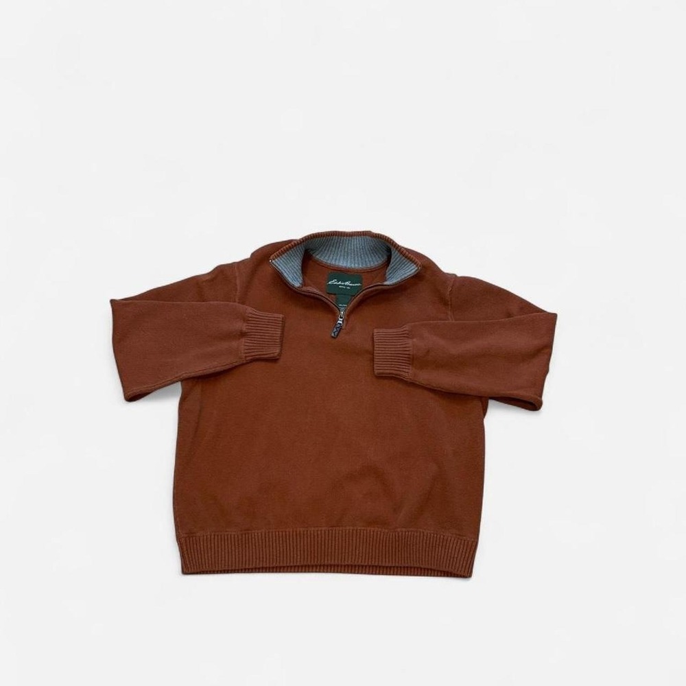 Eddie Bauer Quarter Zip Sweater Mens XXL Rust Brown Cotton Knit Pullover